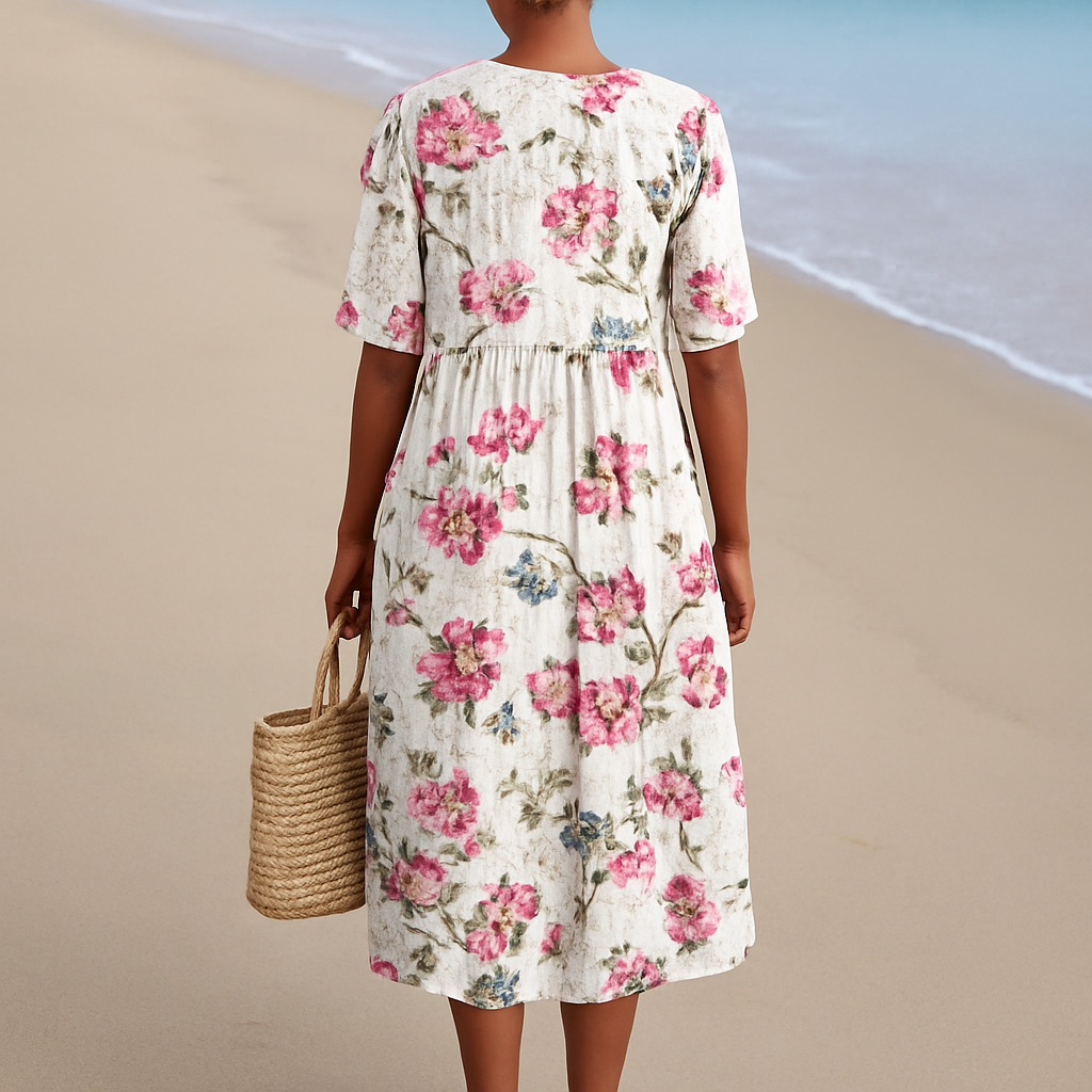 FLORINE | Retro linneklänning med blommönster